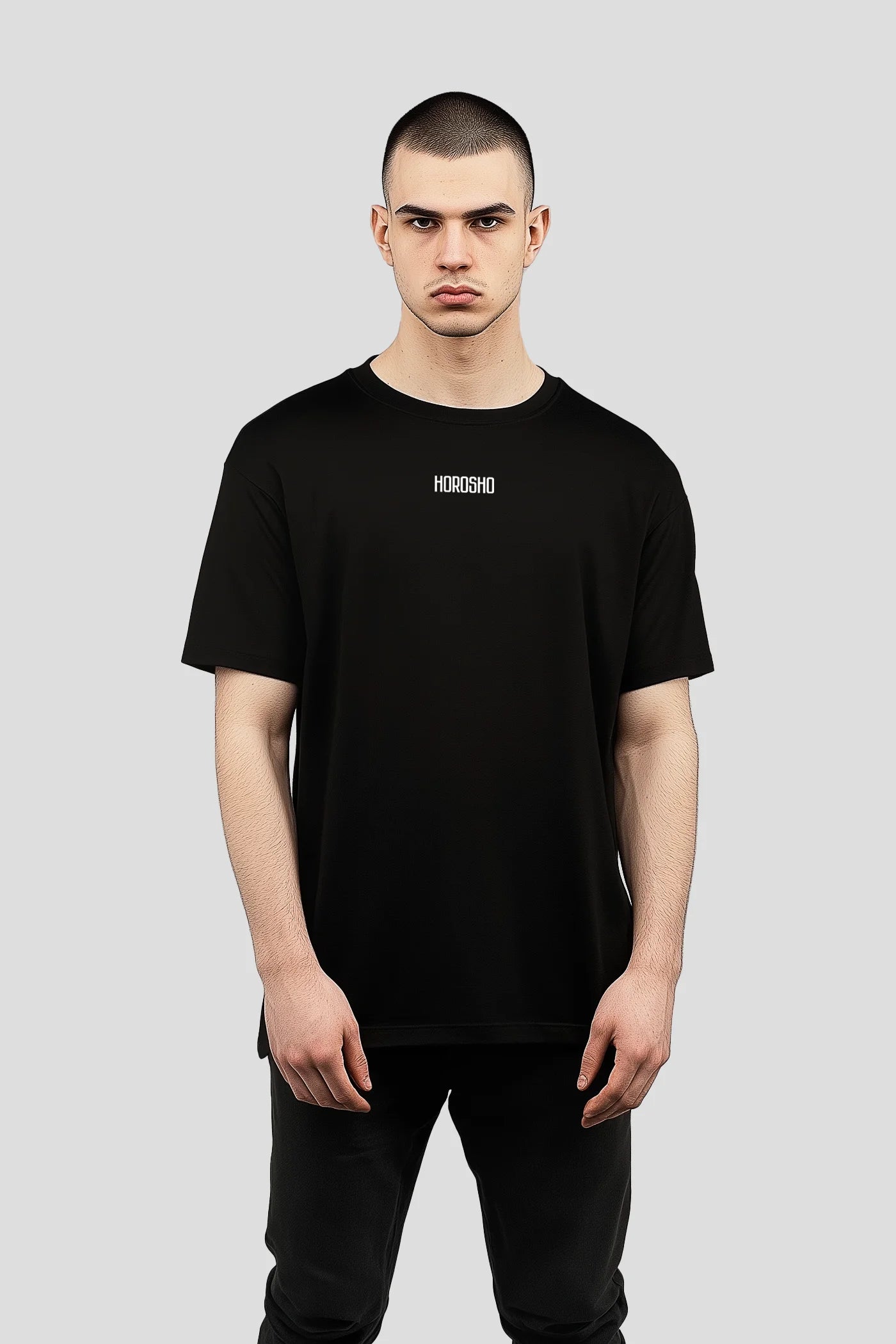 HOROSHO Essential Shadow Black Tee - Schwarzes Premium T-Shirt aus Langstapel-Baumwolle, minimalistisches Design